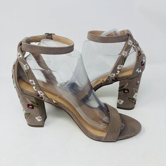 Madden Girl Embroidered Heels - Taupe and Floral - Picture 1 of 10